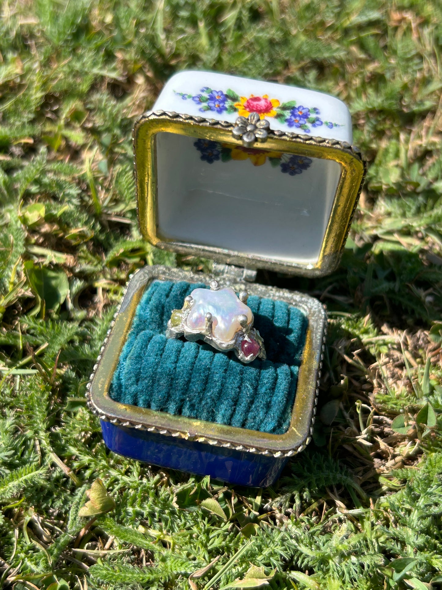 Vintage Fine Porcelain Floral Ring Box