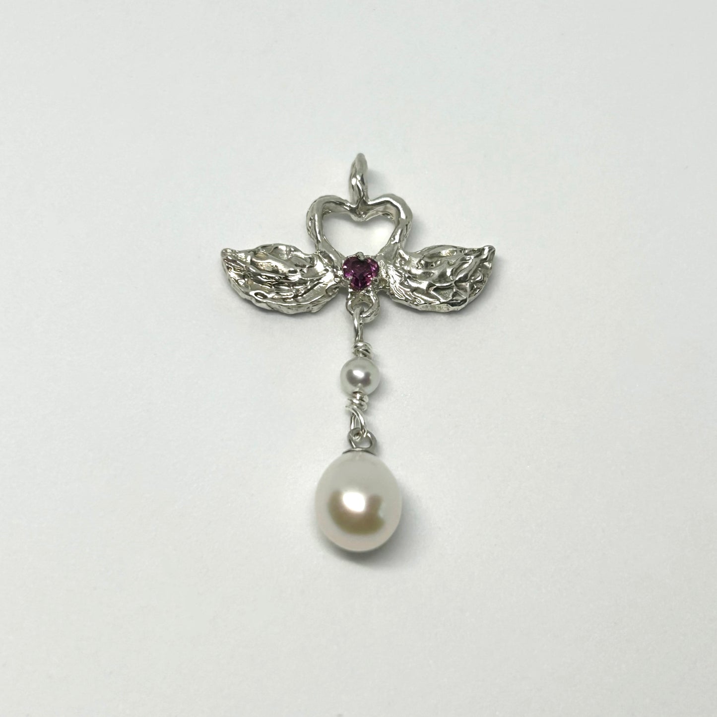 Swans in Love & Drop Pearl - Ready To Wear Pendant