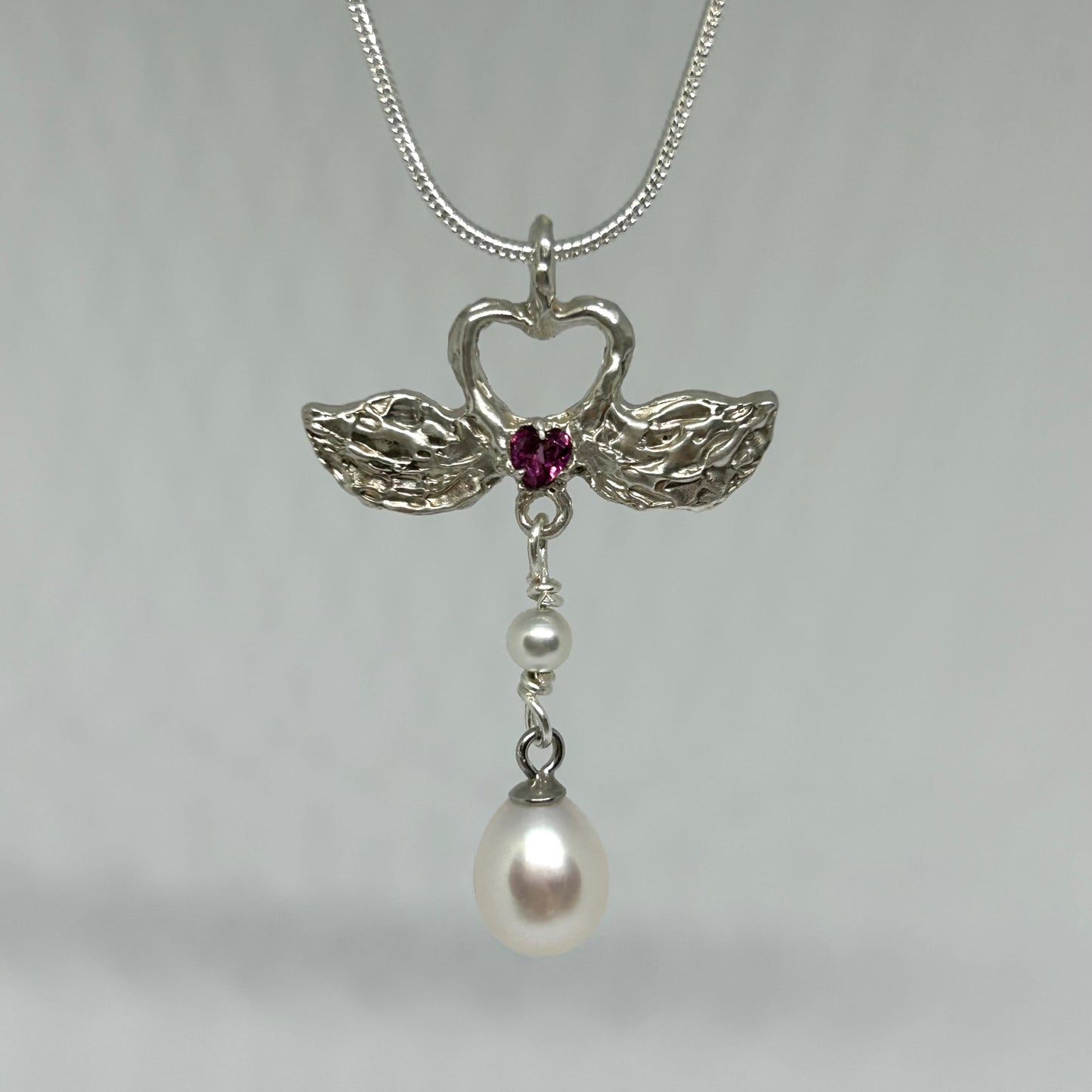 Swans in Love & Drop Pearl - Made To Order Sterling Silver Pendant