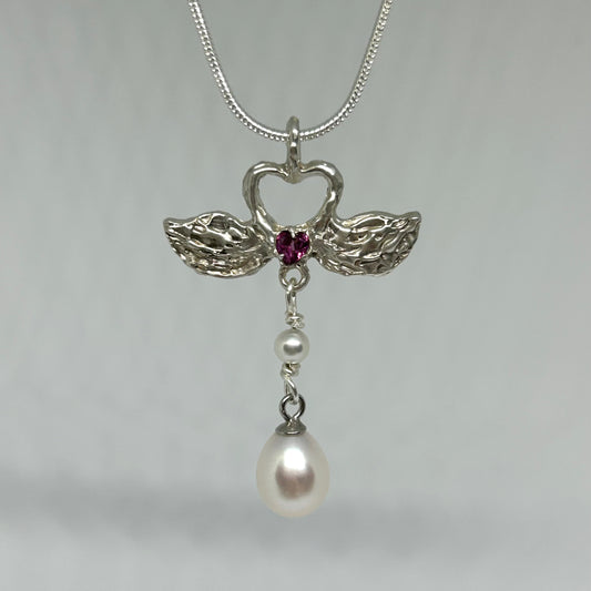 Swans in Love & Drop Pearl - Ready To Wear Pendant